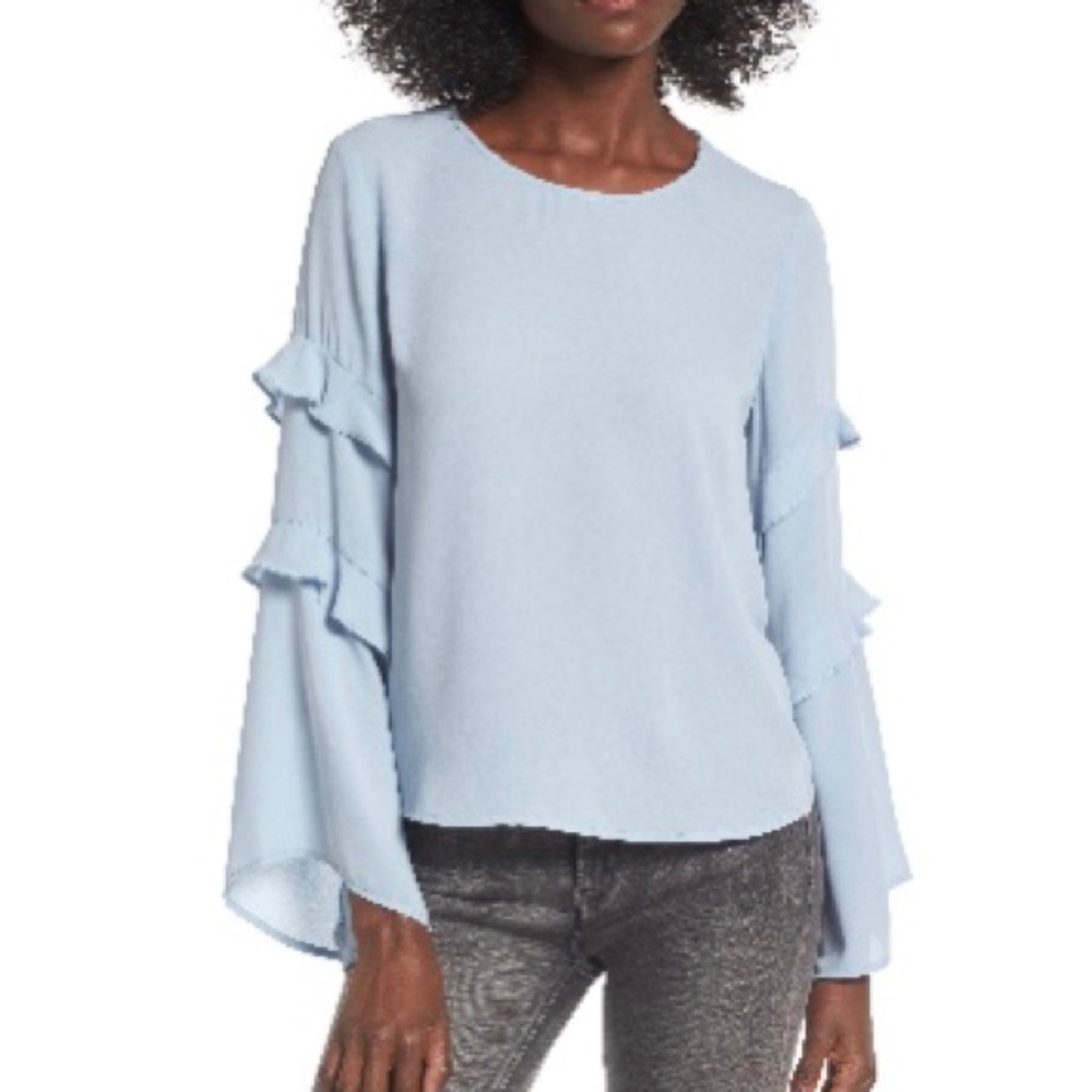 Nordstrom blue flare sleeve blouse